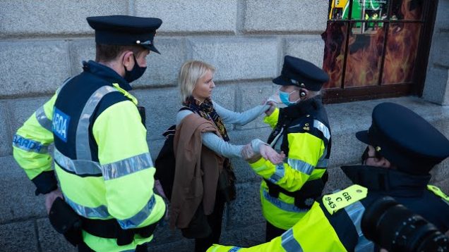 ‘Just standing here’. Gardai arrest at GPO #lockdown #dublinprotests