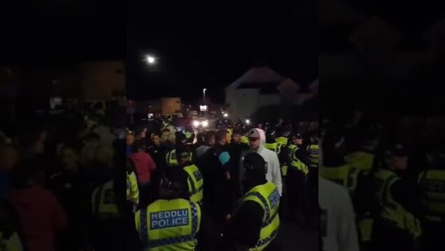 Massive amounts of police at Stradey Park protest camp tonight